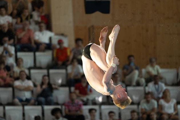 Men 10m platform diving final European Aquatics Championships - Saint-Denis Germany s diver Jaden Shiloh Eikermann Gregorchuk competes in the men s 10m platform diving final event during the LEN European Aquatics Championships, at the Olympic Aquatics Centre in Saint-Denis, northeastern suburbs of Paris on August 6, 2026. Photo by Raphael Lafargue ABACAPRESS.COM Saint-Denis France  Copyright: xLafarguexRaphael ABACAx