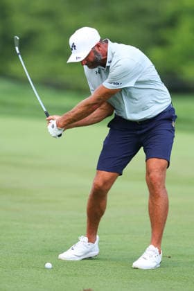 BEDMINSTER, NJ - AUGUST 06: Dustin Johnson captain of 4Aces GC of the LIV Golf League hits from the 9th fairway during the first round of LIV Golf New York on August 6, 2026 at Trump National Golf Club in Bedminster, New Jersey. (Photo by Rich Graessle Icon Sportswire) GOLF: AUG 06 LIV Golf New York EDITORIAL USE ONLY Icon260806298991