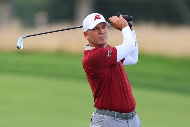 BEDMINSTER, NJ - AUGUST 06: Sergio Garcia Fireballs GC captain plays from the 9th fairway during the first round of LIV Golf New York on August 6, 2026 at Trump National Golf Club in Bedminster, New Jersey. (Photo by Rich Graessle Icon Sportswire) GOLF: AUG 06 LIV Golf New York EDITORIAL USE ONLY Icon260806299251