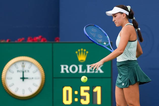 WTA, Tennis Damen Masters 1000 National Bank Open Toronto 2026 - Round of 32 - Day 6 Kamila Rajimova of Uzbekistan serves during the Women™s Singles round of 32 match against Jessica Pegula of United States on day 6 of the WTA Masters 1000 National Bank Open at Sobeys Stadium on August 6, 2026, in Toronto, Canada. (Photo by Leonardo Ramirez Eyepix Group) Copyright: xLeonardoxRamirezx xEyepixxGroupx LR_06082026_08763