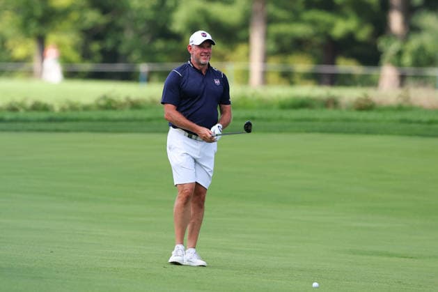 BEDMINSTER, NJ - AUGUST 06: Lee Westwood Captain of Majesticks Golf Club plays from the 9th fairway during the first round of LIV Golf New York on August 6, 2026 at Trump National Golf Club in Bedminster, New Jersey. (Photo by Rich Graessle Icon Sportswire) GOLF: AUG 06 LIV Golf New York EDITORIAL USE ONLY Icon260806299571