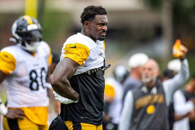 August 6, 2026, Latrobe, Pennsylvania, USA: Pittsburgh Steelers wide receiver DK METCALF (4) during the Pittsburgh Steelers Training Camp in Latrobe, Pennsylvania. Latrobe USA - ZUMAg257 20260806_zsp_g257_061 Copyright: xBrentxGudenschwagerx