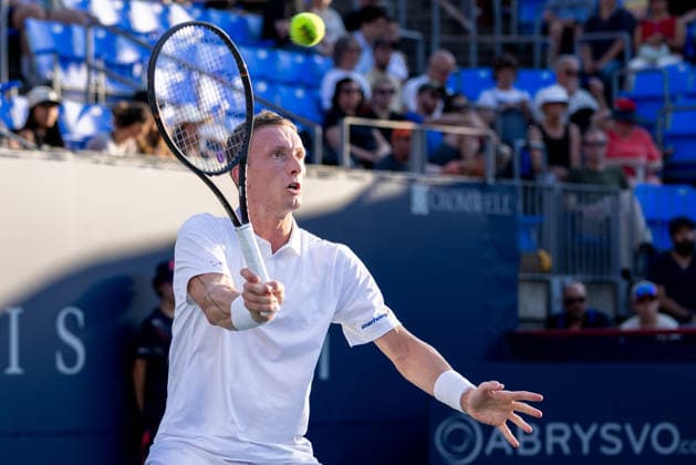 August 6, 2026, Montreal, Quebec, Canada: JIRI LEHECKA (8)from Czech Republic forehand in match against Alexander Blockx (27) from Belgium in third round at Canadian Open at IGA stadium in Montreal, Quebec, Canada on 2026-08-06 Montreal Canada - ZUMAl189 20260806_zsp_l189_088 Copyright: xYannickxLegarex