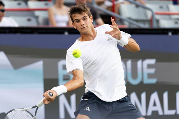 August 6, 2026, Montreal, Quebec, Canada: RAFAEL JODAR (20) from Spain forehand in match against Lorenzo Musetti (11) from italia in third round at Canadian Open at IGA stadium in Montreal, Quebec, Canada on 2026-08-06 TENNIS: Canadian Open Montreal 2026  - ZUMAl189 20260806_zsp_l189_108 Copyright: xYannickxLegarex
