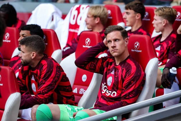 AMSTERDAM, NETHERLANDS - AUGUST 6: AFC Ajax goalkeeper Marc-Andre ter Stegen looks on as a substitute from the bench prior to the UEFA Conference League 2026 27 third qualifying round first leg match between AFC Ajax and Shelbourne FC at the Johan Cruijff Arena on August 6, 2026 in Amsterdam, Netherlands.  Copyright: xRenexNijhuis MBxMediax