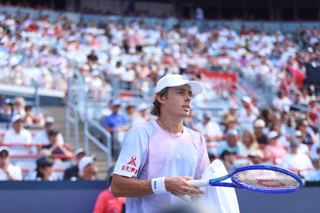 ATP, Tennis Herren Masters 1000 National Bank Open Montreal 2026 - Round of 32 - Day 6 Ãlex de Minaur of Australia reacts during the Men™s round of 32 match against Cameron Norrie of United Kingdom on day 6 of the ATP Masters 1000 National Bank Open at IGA Stadium. on August 6, 2026, in Montreal, Canada. (Photo by Horacio Zamora Eyepix Group) Copyright: xHoracioxZamorax xEyepixxGroupx HZ_06082026_194189