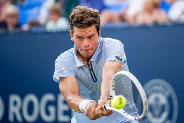 August 6, 2026, Montreal, Pq, Canada: Alexander Blockx of Belgium returns a shot from Jiri Lehecka from Czechia on day five of the National Bank Open tennis tournament in Montreal on Thursday, August 6, 2026. Canada News - August 6, 2026  - ZUMAc35_ 20260806_zaf_c35_076 Copyright: xChristopherxKatsarovx