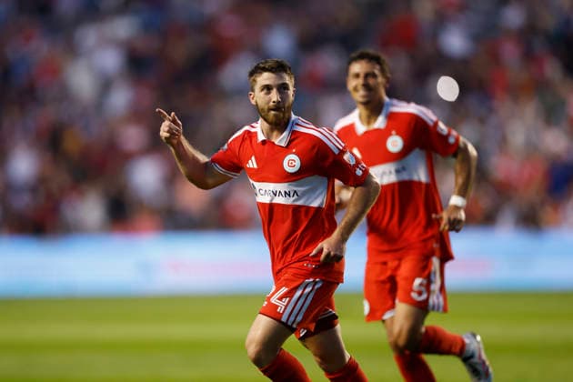 Jonathan Dean (L) of Chicago celebrate a goal in a Leagues Cup match between Chicago Fire and Necaxa at the SeatGeek stadium in Bridgeview, United States, 06 August 2026. Leagues Cup - Chicago Fire vs Necaxa !ACHTUNG: NUR REDAKTIONELLE NUTZUNG!  Copyright: xKamilxKrzaczynskix AME6683 20260807-55021089635_1