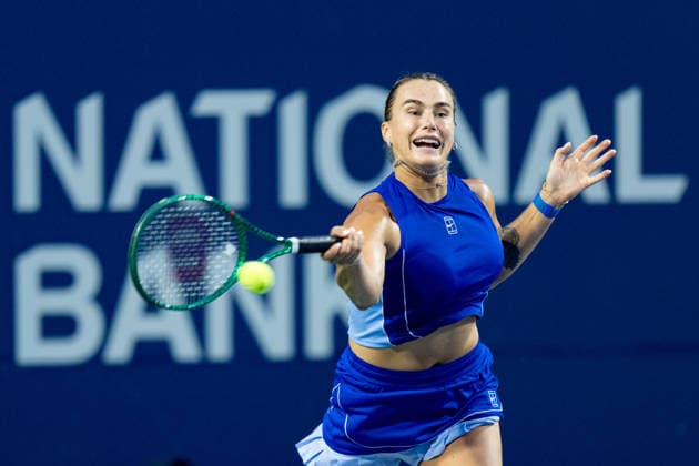 TORONTO, ON - AUGUST 06: Aryna Sabalenka of Belarus returns a shot during her match at the WTA, Tennis Damen National Bank Open tournament on August 6, 2026 at Sobeys Stadium in Toronto, ON, Canada (Photo by Julian Avram Icon Sportswire) TENNIS: AUG 06 National Bank Open EDITORIAL USE ONLY Icon2608060147