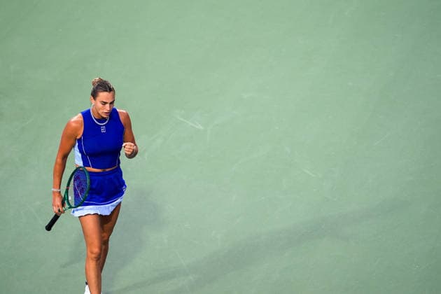 National Bank Open 2026 - Day 6 TORONTO, CANADA - AUGUST 6 : Aryna Sabalenka gestures after a point against Shui Zhang of China in the round of 32 during the WTA, Tennis Damen 1000 National Bank Open in Toronto, Ontario, Canada on August 6, 2026. Mert Alper Dervis Anadolu Ontario Canada. Editorial use only. Please get in touch for any other usage.  Copyright: x2026xAnadoluxMertxAlperxDervisx