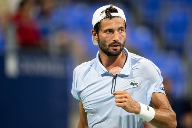 MONTREAL, QC - AUGUST 06: Titouan Droguet from France reacts against Brandon Nakashima from USA during their singles third round match on day five of the ATP, Tennis Herren 1000 National Bank Open presented by Rogers at Stade IGA on August 6, 2026 in Montreal, Quebec, Canada.(Photo by Vincent Ethier Icon Sportswire) TENNIS: AUG 06 National Bank Open EDITORIAL USE ONLY Icon2608067437