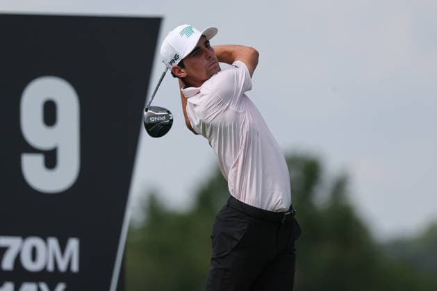 BEDMINSTER, NJ - AUGUST 06: Joaquin Niemann of the LIV Golf League tees off on the 9th hole during the first round of LIV Golf New York on August 6, 2026 at Trump National Golf Club in Bedminster, New Jersey. (Photo by Andrew Mordzynski Icon Sportswire) GOLF: AUG 06 LIV Golf New York EDITORIAL USE ONLY Icon2608068128934