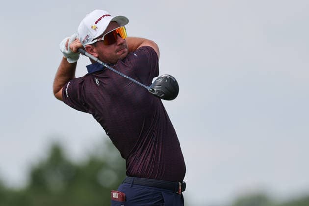 BEDMINSTER, NJ - AUGUST 06: Lucas Herbert of the LIV Golf League tees off from the 9th hole during the first round of LIV Golf New York on August 6, 2026 at Trump National Golf Club in Bedminster, New Jersey. (Photo by Andrew Mordzynski Icon Sportswire) GOLF: AUG 06 LIV Golf New York EDITORIAL USE ONLY Icon2608068128937