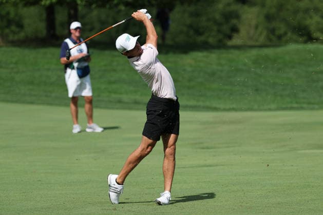 BEDMINSTER, NJ - AUGUST 06: Joaquin Niemann of the LIV Golf League hits the ball on the 9th hole during the first round of LIV Golf New York on August 6, 2026 at Trump National Golf Club in Bedminster, New Jersey. (Photo by Andrew Mordzynski Icon Sportswire) GOLF: AUG 06 LIV Golf New York EDITORIAL USE ONLY Icon2608068128942