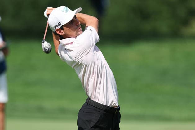 BEDMINSTER, NJ - AUGUST 06: Joaquin Niemann of the LIV Golf League hits the ball on the 9th hole during the first round of LIV Golf New York on August 6, 2026 at Trump National Golf Club in Bedminster, New Jersey. (Photo by Andrew Mordzynski Icon Sportswire) GOLF: AUG 06 LIV Golf New York EDITORIAL USE ONLY Icon2608068128943