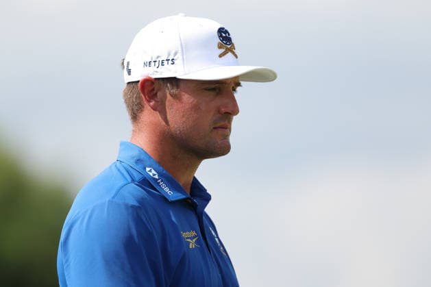 BEDMINSTER, NJ - AUGUST 06: Bryson DeChambeau of the LIV Golf League looks on the 9th hole during the first round of LIV Golf New York on August 6, 2026 at Trump National Golf Club in Bedminster, New Jersey. (Photo by Andrew Mordzynski Icon Sportswire) GOLF: AUG 06 LIV Golf New York EDITORIAL USE ONLY Icon2608068128976