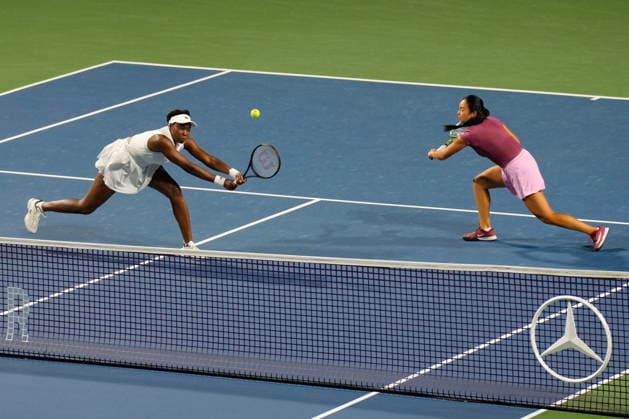 August 6, 2026, Toronto, On, CAN: Philippines Alexandra Eala, right, and United States Venus Williams try for a return during their doubles match against Japan s Miyu Kato and Liudmila Samsonova during National Bank Open tennis action in Toronto on Thursday, August 6, 2026. Canada News - August 6, 2026  - ZUMAc35_ 20260806_zaf_c35_117 Copyright: xChrisxYoungx