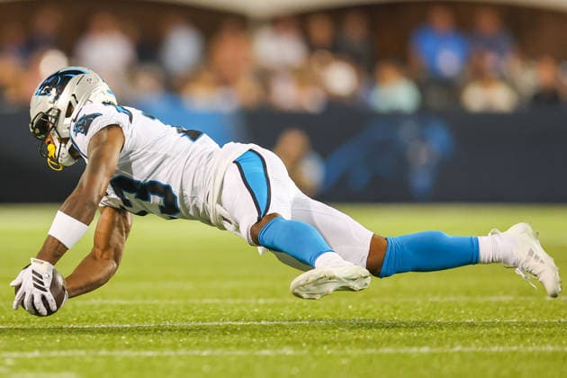 August 6, 2026, Canton, Ohio, USA: Carolina Panthers player completes a pass at the 2026 Pro Football Hall of Fame Game between the Carolina Panthers and Arizona Cardinals at Tom Benson Hall of Fame Stadium on August 6, 2026 in Canton, Ohio. Canton USA - ZUMAs335 20260806_znp_s335_028 Copyright: xMatthewxSmithx