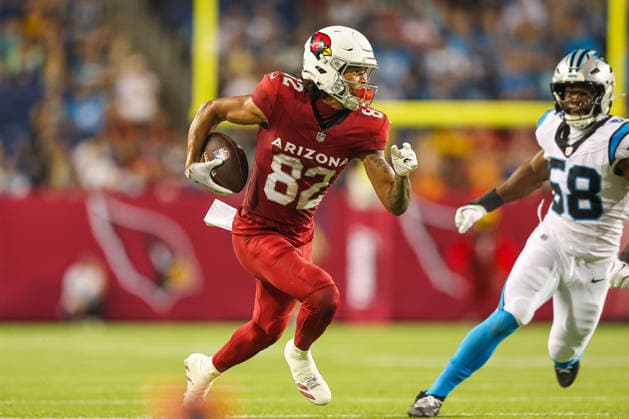 August 6, 2026, Canton, Ohio, USA: Arizona Cardinals wide receiver ANDRE BACCELLIA (82) runs the ball at the 2026 Pro Football Hall of Fame Game between the Carolina Panthers and Arizona Cardinals at Tom Benson Hall of Fame Stadium on August 6, 2026 in Canton, Ohio. NFL, American Football Herren, USA 2026: Hall Of Fame Game - Carolina Panthers Vs. Arizona Cardinals - NFL Preseason 2026  - ZUMAs335 20260806_znp_s335_038 Copyright: xMatthewxSmithx