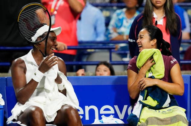 August 6, 2026, Toronto, On, Canada: United States Venus Williams, left, and partner, Philippines Alexandra Eala share a laugh during their doubles match against Japan s Miyu Kato and Liudmila Samsonova during National Bank Open tennis action in Toronto on Thursday, August 6, 2026. Canada News - August 6, 2026  - ZUMAc35_ 20260806_zaf_c35_127 Copyright: xChrisxYoungx