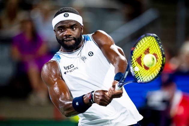 August 6, 2026, Montreal, Pq, Canada: Frances Tiafoe of the United States returns a shot from Arthur Rinderknech of France on day five of the National Bank Open tennis tournament in Montreal on Thursday, August 6, 2026. Canada News - August 6, 2026  - ZUMAc35_ 20260806_zaf_c35_138 Copyright: xChristopherxKatsarovx