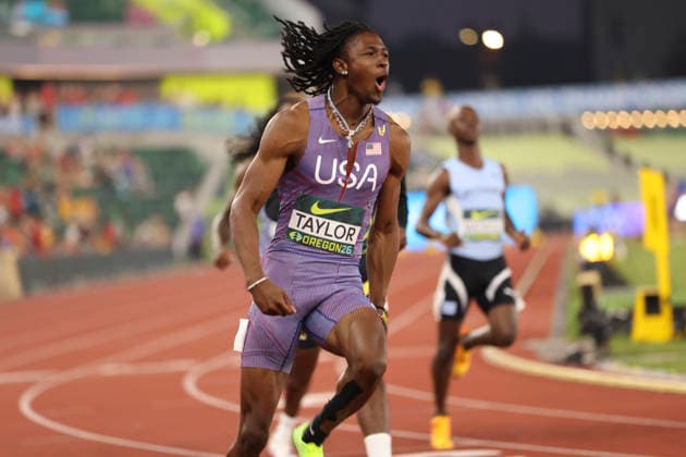 Track and Field: World U20 Championships Tate Taylor (USA) wins the 100m in 9.94 during the World Athletics U20 Championships, Thursday, Aug. 7, 2026, at Hayward, Ore. (Ken Martinez Image of Eugene Oregon United States EDITORIAL USE ONLY Copyright: xImagexofxSportx KenxMartinezx iosphotos417401