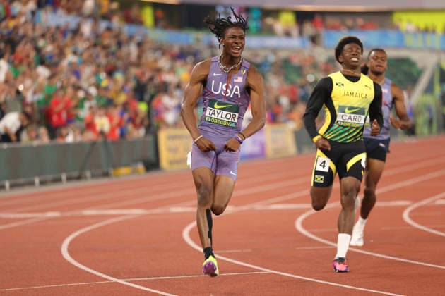 Track and Field: World U20 Championships Tate Taylor (USA) wins the 100m in 9.94 during the World Athletics U20 Championships, Thursday, Aug. 7, 2026, at Hayward, Ore. (Ken Martinez Image of Eugene Oregon United States EDITORIAL USE ONLY Copyright: xImagexofxSportx KenxMartinezx iosphotos417404