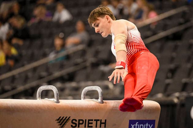 Gymnastics: Gymnastics: Xfinity US Gymnastics Championships Jesse Hanny of Oklahoma competes on pommel horse exercise in the junior division of the Xfinity USA Gymnastics Championship at the Mortgage Matchup Center in Phoenix, Arizona, Thursday, August 6, 2026. (Thomas Fernandez Image of . Phoenix Arizona United States EDITORIAL USE ONLY Copyright: xx ThomasxFernandezx iosphotos417379