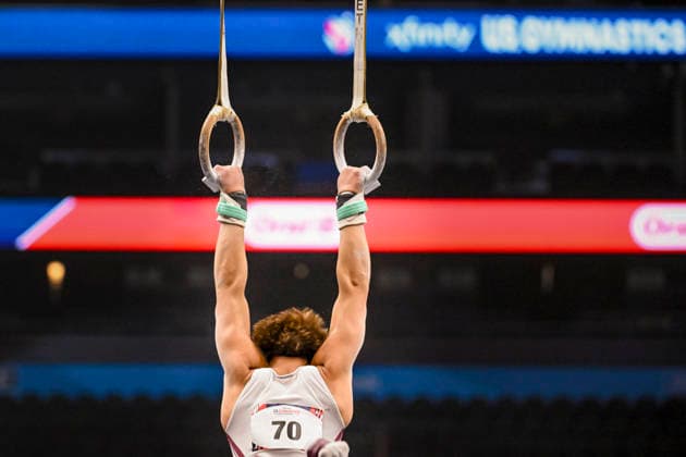 Gymnastics: Gymnastics: Xfinity US Gymnastics Championships Rocco Aragon of 5280 Gym competes on still rings exercise in the junior division of the Xfinity USA Gymnastics Championship at the Mortgage Matchup Center in Phoenix, Arizona, Thursday, August 6, 2026. (Thomas Fernandez Image of . Phoenix Arizona United States EDITORIAL USE ONLY Copyright: xx ThomasxFernandezx iosphotos417380