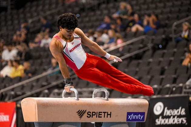 Gymnastics: Gymnastics: Xfinity US Gymnastics Championships Daniel Sanjuanic of Nebraska competes on pommel horse exercise in the junior division of the Xfinity USA Gymnastics Championship at the Mortgage Matchup Center in Phoenix, Arizona, Thursday, August 6, 2026. (Thomas Fernandez Image of . Phoenix Arizona United States EDITORIAL USE ONLY Copyright: xx ThomasxFernandezx iosphotos417381