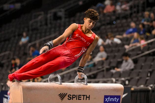 Gymnastics: Gymnastics: Xfinity US Gymnastics Championships Yotam Gabay of Gym Olympica competes on pommel horse exercise in the junior division of the Xfinity USA Gymnastics Championship at the Mortgage Matchup Center in Phoenix, Arizona, Thursday, August 6, 2026. (Thomas Fernandez Image of . Phoenix Arizona United States EDITORIAL USE ONLY Copyright: xx ThomasxFernandezx iosphotos417385