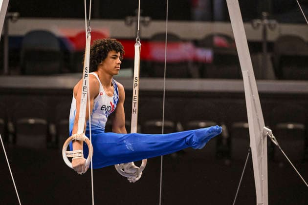 Gymnastics: Gymnastics: Xfinity US Gymnastics Championships Elijah Connor of EVO Gym competes on still rings exercise in the junior division of the Xfinity USA Gymnastics Championship at the Mortgage Matchup Center in Phoenix, Arizona, Thursday, August 6, 2026. (Thomas Fernandez Image of . Phoenix Arizona United States EDITORIAL USE ONLY Copyright: xx ThomasxFernandezx iosphotos417339
