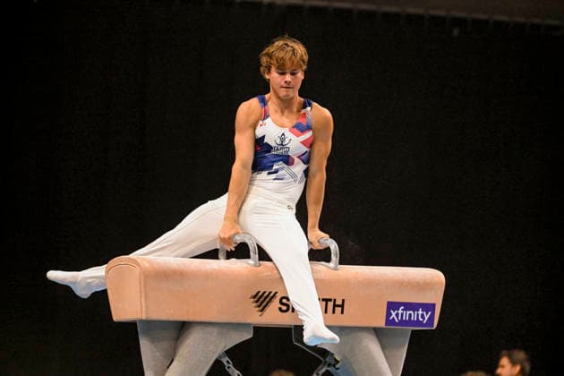 Gymnastics: Gymnastics: Xfinity US Gymnastics Championships Hunter Egan of Cypress Academy competes on pommel horse exercise in the junior division of the Xfinity USA Gymnastics Championship at the Mortgage Matchup Center in Phoenix, Arizona, Thursday, August 6, 2026. (Thomas Fernandez Image of . Phoenix Arizona United States EDITORIAL USE ONLY Copyright: xx ThomasxFernandezx iosphotos417346