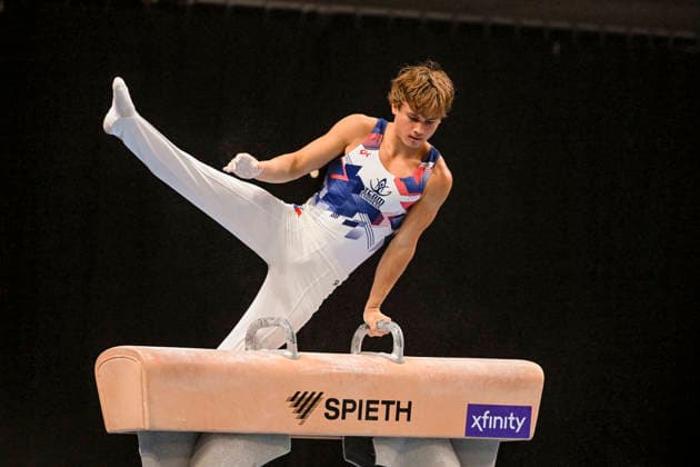 Gymnastics: Gymnastics: Xfinity US Gymnastics Championships Hunter Egan of Cypress Academy competes on pommel horse exercise in the junior division of the Xfinity USA Gymnastics Championship at the Mortgage Matchup Center in Phoenix, Arizona, Thursday, August 6, 2026. (Thomas Fernandez Image of . Phoenix Arizona United States EDITORIAL USE ONLY Copyright: xx ThomasxFernandezx iosphotos417347