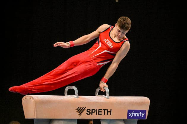 Gymnastics: Gymnastics: Xfinity US Gymnastics Championships Caiden Salado of USA Flairs competes on pommel horse exercise in the junior division of the Xfinity USA Gymnastics Championship at the Mortgage Matchup Center in Phoenix, Arizona, Thursday, August 6, 2026. (Thomas Fernandez Image of . Phoenix Arizona United States EDITORIAL USE ONLY Copyright: xx ThomasxFernandezx iosphotos417331