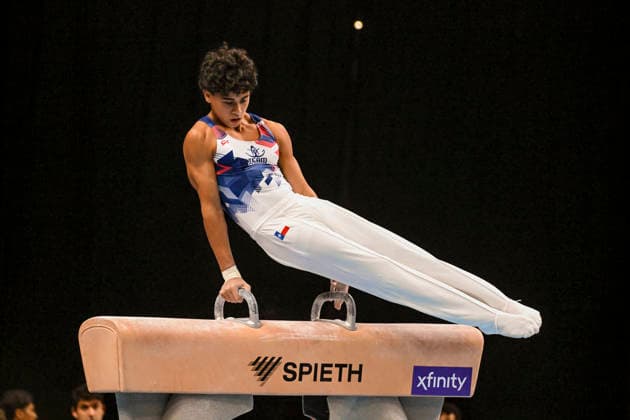 Gymnastics: Gymnastics: Xfinity US Gymnastics Championships Jovan Jimeno of Cypress Academy competes on pommel horse exercise in the junior division of the Xfinity USA Gymnastics Championship at the Mortgage Matchup Center in Phoenix, Arizona, Thursday, August 6, 2026. (Thomas Fernandez Image of . Phoenix Arizona United States EDITORIAL USE ONLY Copyright: xx ThomasxFernandezx iosphotos417351
