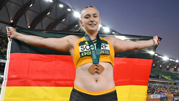 World Athletics U20 Championships Oregon 2026 EUGENE, UNITED STATES OF AMERICA - AUGUST 7, 2026 : Emily Scherf (GER) wins Bronze in the shot put during the World Athletics U20 Championships Oregon 2026 at Hayward Field on August 7, 2026 in Eugene, United States Of America. *** World Athletics U20 Championships Oregon 2026 EUGENE, UNITED STATES OF AMERICA AUGUST 7, 2026 Emily Scherf of Germany wins bronze in the shot put during the World Athletics U20 Championships Oregon 2026 at Hayward Field on August 7, 2026, in Eugene, United States of America Copyright: xBEAUTIFULxSPORTS DecaxText&Bildx
