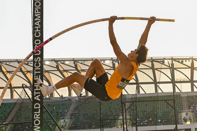 World Athletics U20 Championships Oregon 2026 EUGENE, UNITED STATES OF AMERICA - AUGUST 7, 2026 : Ben Silas Kribelbauer (GER) competes in the pole vault during the World Athletics U20 Championships Oregon 2026 at Hayward Field on August 7, 2026 in Eugene, United States Of America. *** World Athletics U20 Championships Oregon 2026 EUGENE, UNITED STATES OF AMERICA AUGUST 7, 2026 Ben Silas Kribelbauer (GER) competes in the pole vault during the World Athletics U20 Championships Oregon 2026 at Hayward Field on August 7, 2026, in Eugene, United States of America Copyright: xBEAUTIFULxSPORTS DecaxText&Bildx