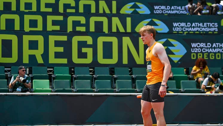 World Athletics U20 Championships Oregon 2026 EUGENE, UNITED STATES OF AMERICA - AUGUST 6, 2026 : Jakob Bauerschlag (GER) competing in the 4x100m during the World Athletics U20 Championships Oregon 2026 at Hayward Field on August 6, 2026 in Eugene, United States Of America. *** World Athletics U20 Championships, Oregon 2026 EUGENE, UNITED STATES OF AMERICA AUGUST 6, 2026 Jakob Bauerschlag (GER) competing in the 4x100m during the World Athletics U20 Championships Oregon 2026 at Hayward Field on August 6, 2026, in Eugene, United States of America Copyright: xBEAUTIFULxSPORTS DecaxText&Bildx