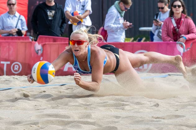 HAMBURG, GERMANY - AUGUST 7: Sara Hughes (Player No. 1, USA) during the Beach Pro Tour - Elite 16 at Hamburg on August 7, 2026 in Hamburg, Germany. Germany Copyright: xPeterxWeberx