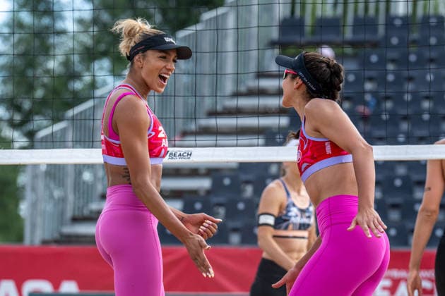 HAMBURG, GERMANY - AUGUST 7: Brandie Wilkerson (Player No. 2, CAN), Melissa Humana-Paredes (Player No. 1, CAN) during the Beach Pro Tour - Elite 16 at Hamburg on August 7, 2026 in Hamburg, Germany. Germany Copyright: xPeterxWeberx