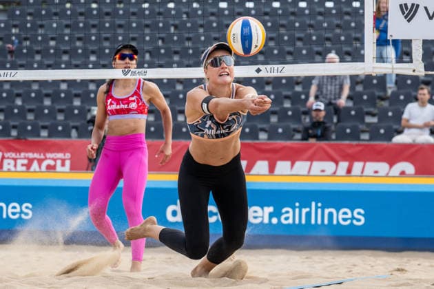 HAMBURG, GERMANY - AUGUST 7: Svenja Müller (Player No. 1, GER) during the Beach Pro Tour - Elite 16 at Hamburg on August 7, 2026 in Hamburg, Germany. Germany Copyright: xPeterxWeberx