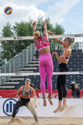 HAMBURG, GERMANY - AUGUST 7: Svenja Müller (Player No. 1, GER), Cinja Tillmann (Player No. 2, GER) during the Beach Pro Tour - Elite 16 at Hamburg on August 7, 2026 in Hamburg, Germany. Germany Copyright: xPeterxWeberx
