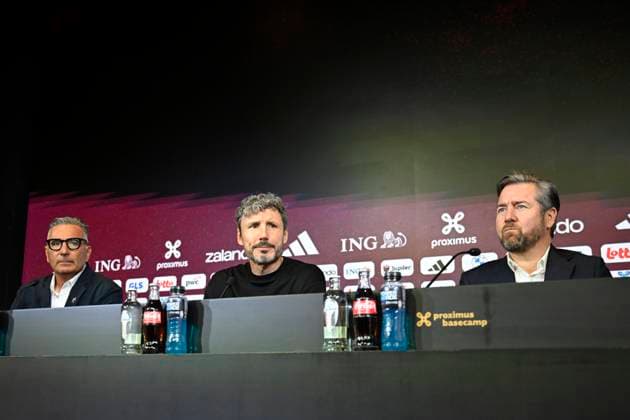 Presentation of Mark Van Bommel new head coach of the Belgian National Football Team TUBIZE, BELGIUM - AUGUST 07 : Steegen David Sports Communication Director of Royal Belgian Football Federation and Mannaert Vincent sports director of Royal Belgian Football Federation during the Official presentation of Mark Van Bommel as new federal head coach of the Belgian National football team at the Belgian National Football center on August 07, 2026 in Tubize, Belgium, 07 08 2026 Tubize Belgium  Copyright: xNicoxVereeckenx