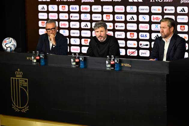 Presentation of Mark Van Bommel new head coach of the Belgian National Football Team TUBIZE, BELGIUM - AUGUST 07 : Steegen David Sports Communication Director of Royal Belgian Football Federation and Mannaert Vincent sports director of Royal Belgian Football Federation during the Official presentation of Mark Van Bommel as new federal head coach of the Belgian National football team at the Belgian National Football center on August 07, 2026 in Tubize, Belgium, 07 08 2026 Tubize Belgium  Copyright: xNicoxVereeckenx