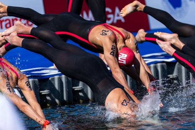 SWIMMING - EAC 2026 PARIS,FRANCE,07.AUG.26 - SWIMMING - European Aquatics Championships Paris 2026, open water, 3km knock out,men. Image shows Luca Karl (AUT).  GEPAxpictures xPhilippxBrem