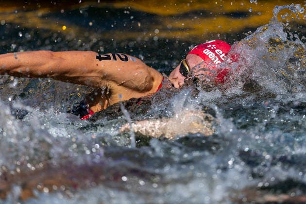 SWIMMING - EAC 2026 PARIS,FRANCE,07.AUG.26 - SWIMMING - European Aquatics Championships Paris 2026, open water, 3km knock out,men. Image shows Luca Karl (AUT).  GEPAxpictures xPhilippxBrem