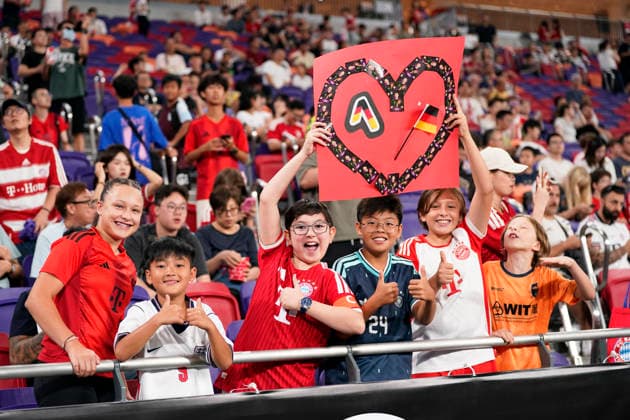 HONGKONG-SOCCER Fans of FC Bayern Munich during a match of FC Bayern Munich VS Aston Villa at Kai Tan Stadium during the Audi Football Summit 2026 in Hong Kong, August 7, 2026. NEXPHER Vernon Yuen HONG KONG