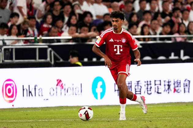 HONGKONG-SOCCER Nathaniel Brown of FC Bayern Munich during a match of FC Bayern Munich VS Aston Villa at Kai Tan Stadium during the Audi Football Summit 2026 in Hong Kong, August 7, 2026. NEXPHER Vernon Yuen HONG KONG