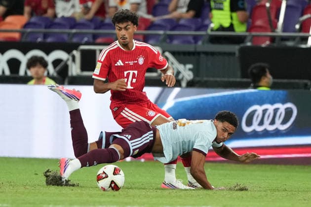 Audi Football Summit 2026: FC Bayern Munich VS Aston Villa Nathaniel Brown of FC Bayern Munich during a match of FC Bayern Munich VS Aston Villa at Kai Tan Stadium during the Audi Football Summit 2026 on August 7, 2026 in Hong Kong. (Photo by Ellan Mad Nexpher Images) Hong Kong